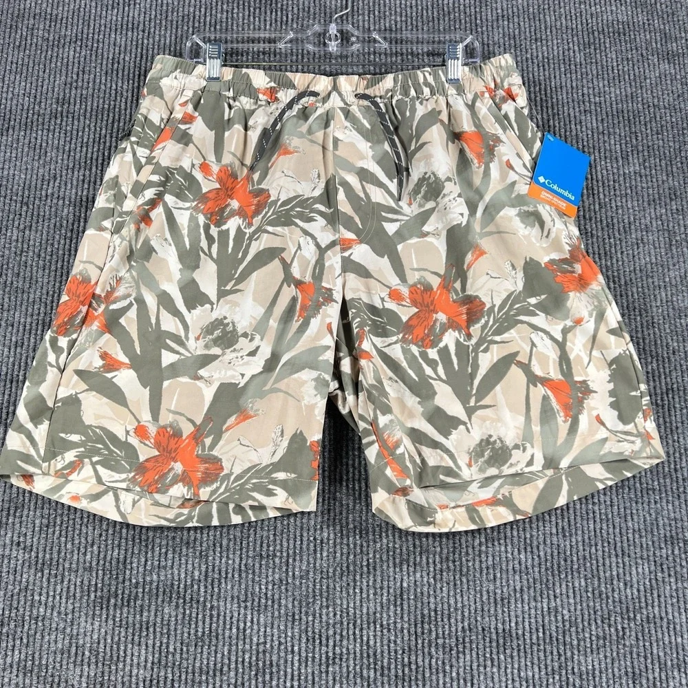 Columbia Summer Dry Shorts Mens Large Green‎ Floral Lined Swim Beach Ocean New